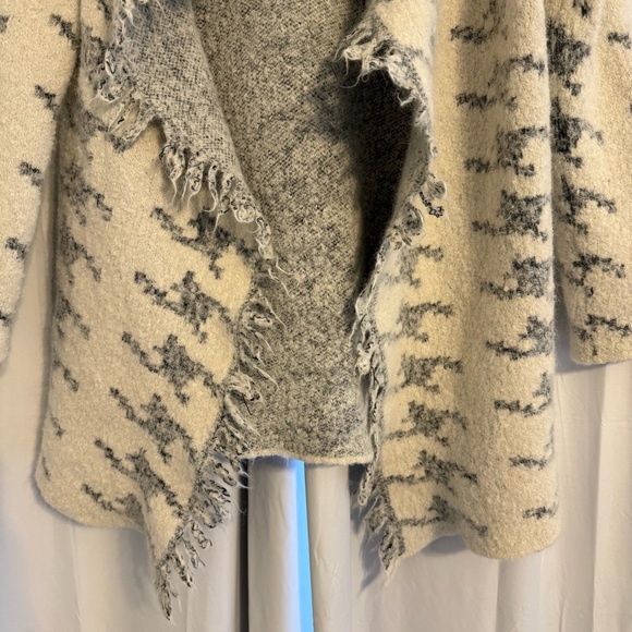 Houndstooth Fringe Coatigan Open Front Textured Knit Sweater Jacket M/L - Picture 4 of 10